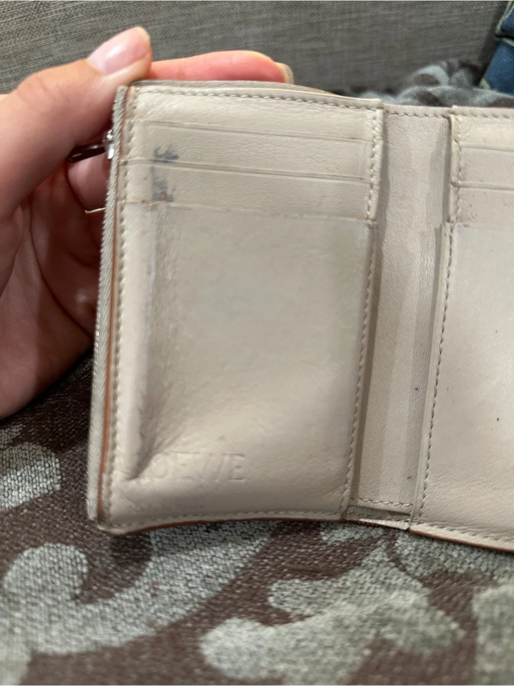 Loewe Mini Beige Pebbled Leather Wallet with Anagram Emblem
